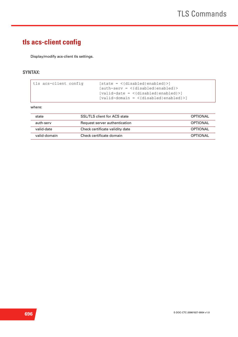 Tls acs-client config, Tls commands | Technicolor - Thomson ST585 V6 User Manual | Page 720 / 834