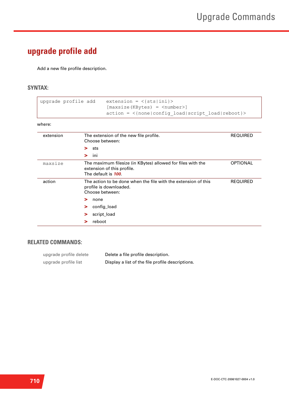 Upgrade profile add, Upgrade commands | Technicolor - Thomson ST585 V6 User Manual | Page 734 / 834