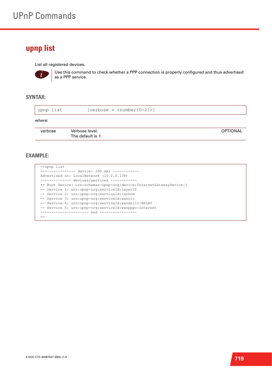 Upnp list, Upnp commands | Technicolor - Thomson ST585 V6 User Manual | Page 743 / 834