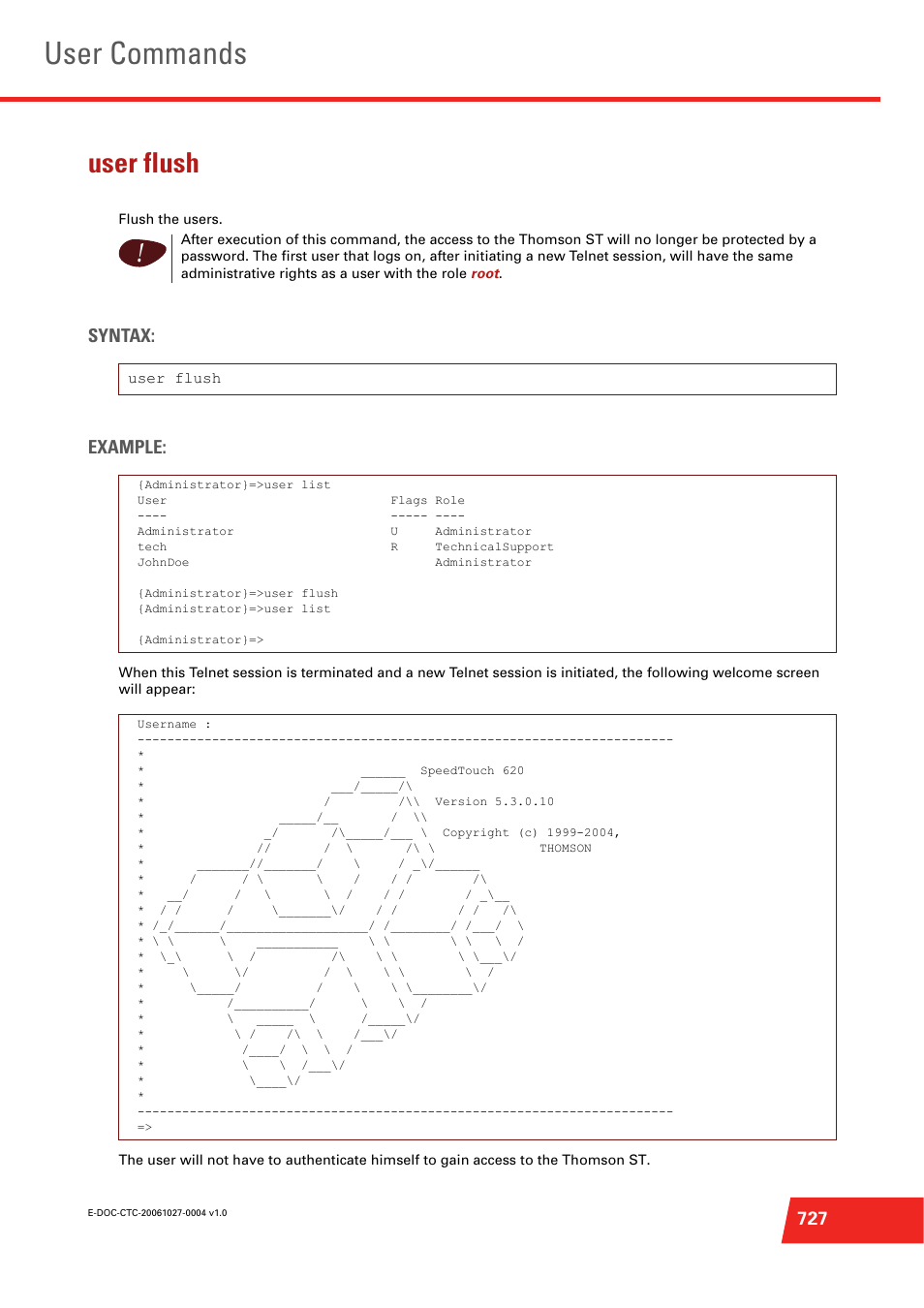 User flush, User commands, Syntax: example | Technicolor - Thomson ST585 V6 User Manual | Page 751 / 834