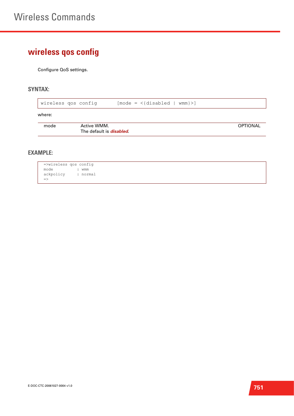 Wireless qos config, Configure qos settings, Wireless commands | Technicolor - Thomson ST585 V6 User Manual | Page 775 / 834