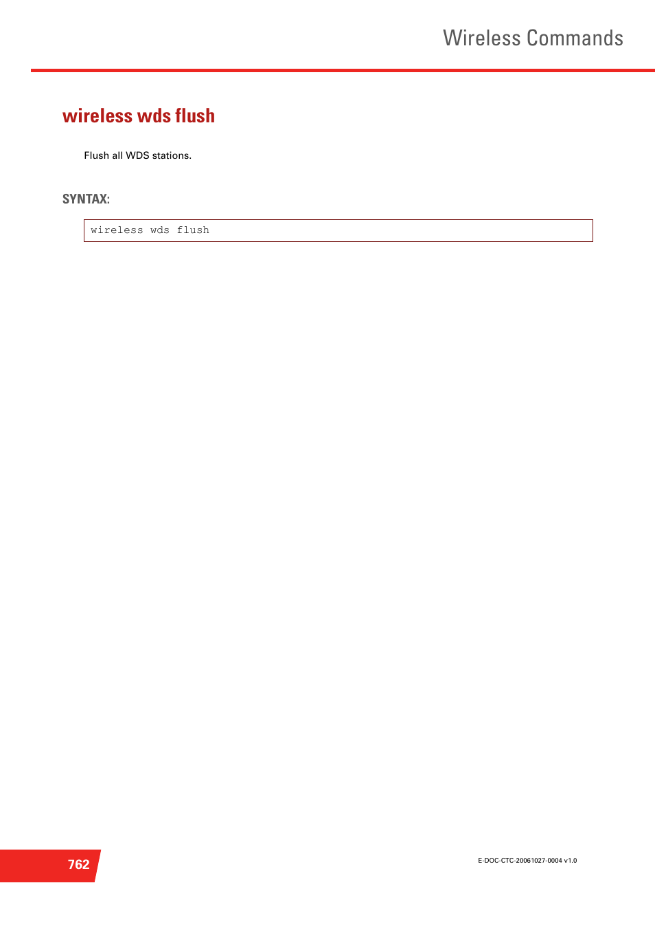 Wireless wds flush, Flush all wds stations, Wireless commands | Technicolor - Thomson ST585 V6 User Manual | Page 786 / 834