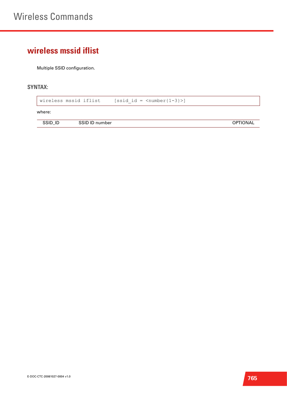 Wireless mssid iflist, Multiple ssid configuration, Wireless commands | Technicolor - Thomson ST585 V6 User Manual | Page 789 / 834