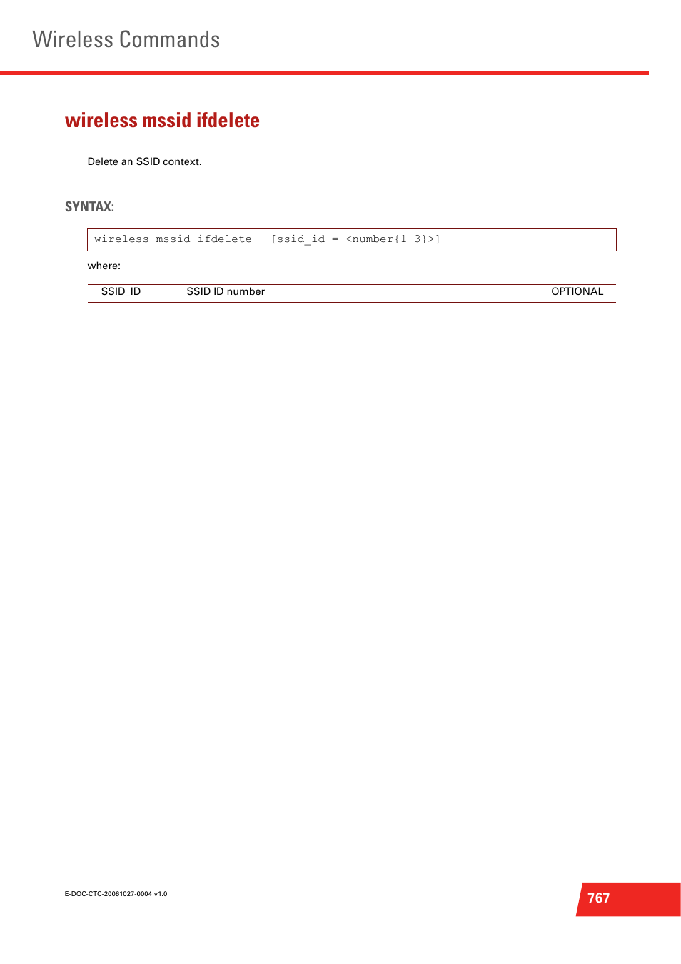 Wireless mssid ifdelete, Delete an ssid context, Wireless commands | Technicolor - Thomson ST585 V6 User Manual | Page 791 / 834