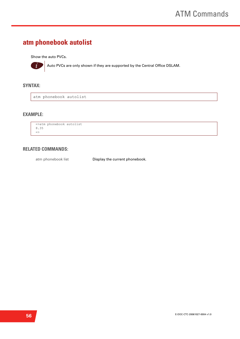 Atm phonebook autolist, Atm commands | Technicolor - Thomson ST585 V6 User Manual | Page 80 / 834