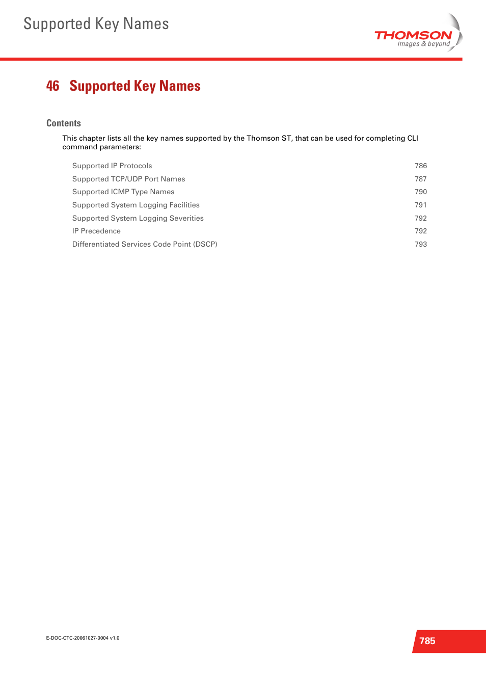 46 supported key names, Supported key names | Technicolor - Thomson ST585 V6 User Manual | Page 809 / 834