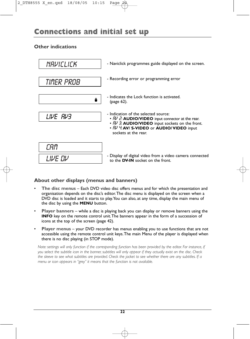 Connections and initial set up | Technicolor - Thomson DTH8555 X User Manual | Page 22 / 75