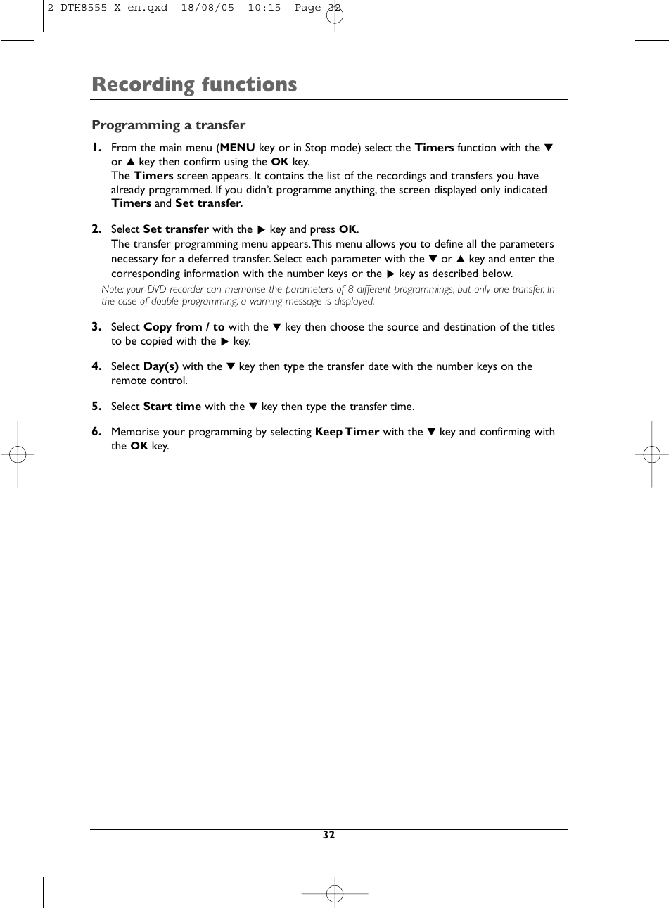 Recording functions | Technicolor - Thomson DTH8555 X User Manual | Page 32 / 75