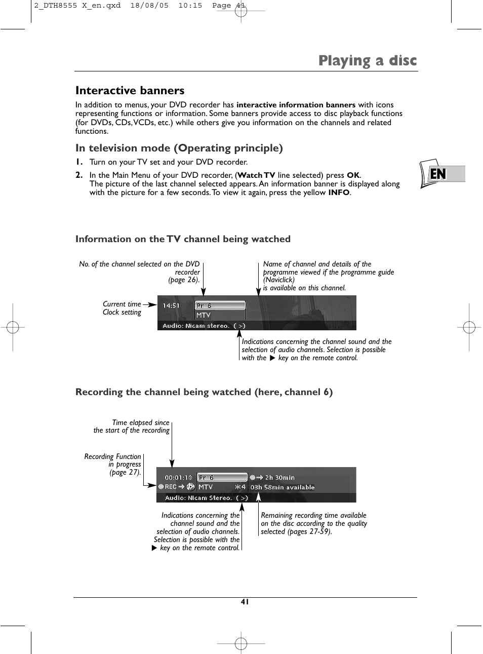 En playing a disc, Interactive banners | Technicolor - Thomson DTH8555 X User Manual | Page 41 / 75