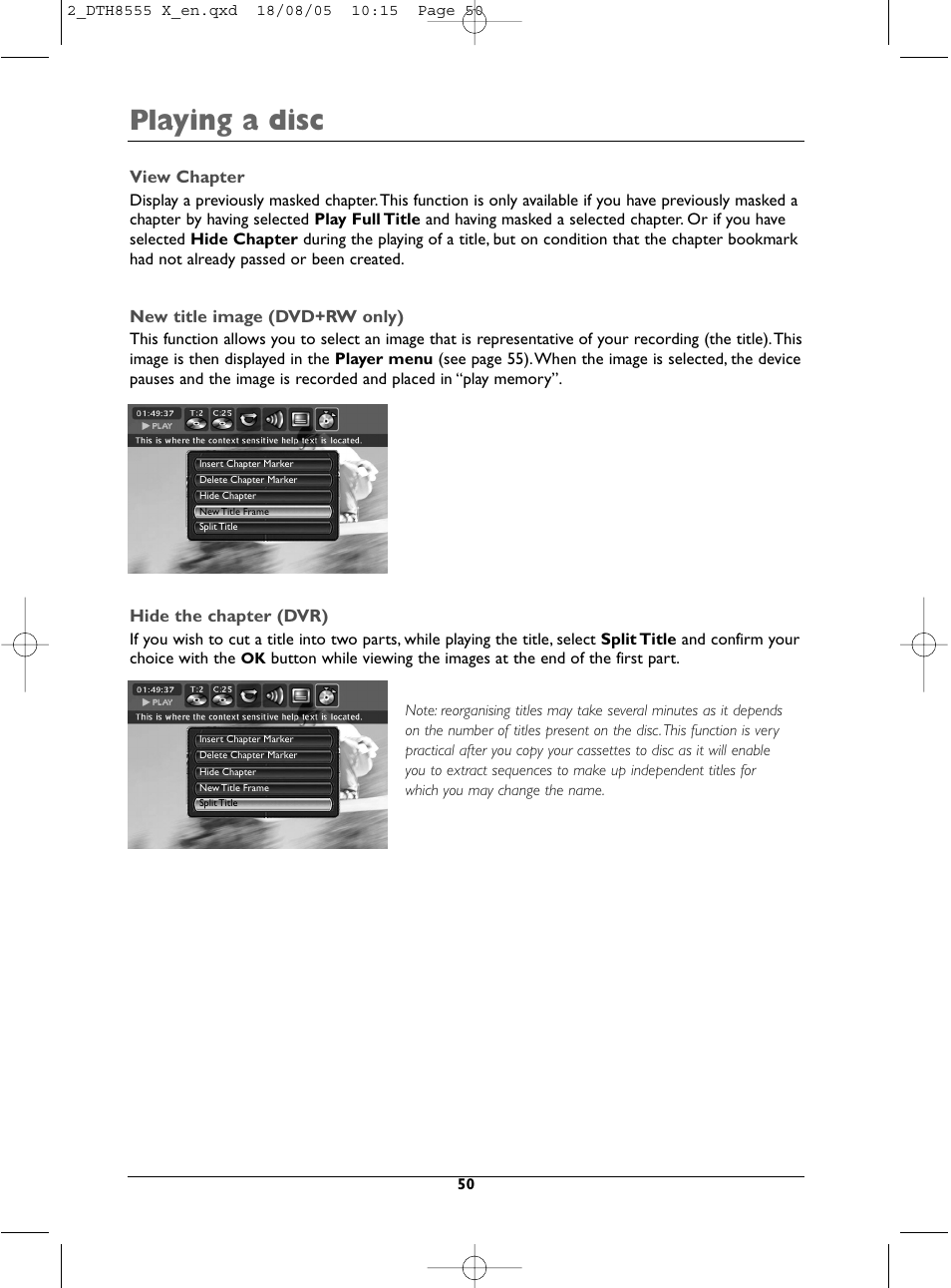Playing a disc | Technicolor - Thomson DTH8555 X User Manual | Page 50 / 75