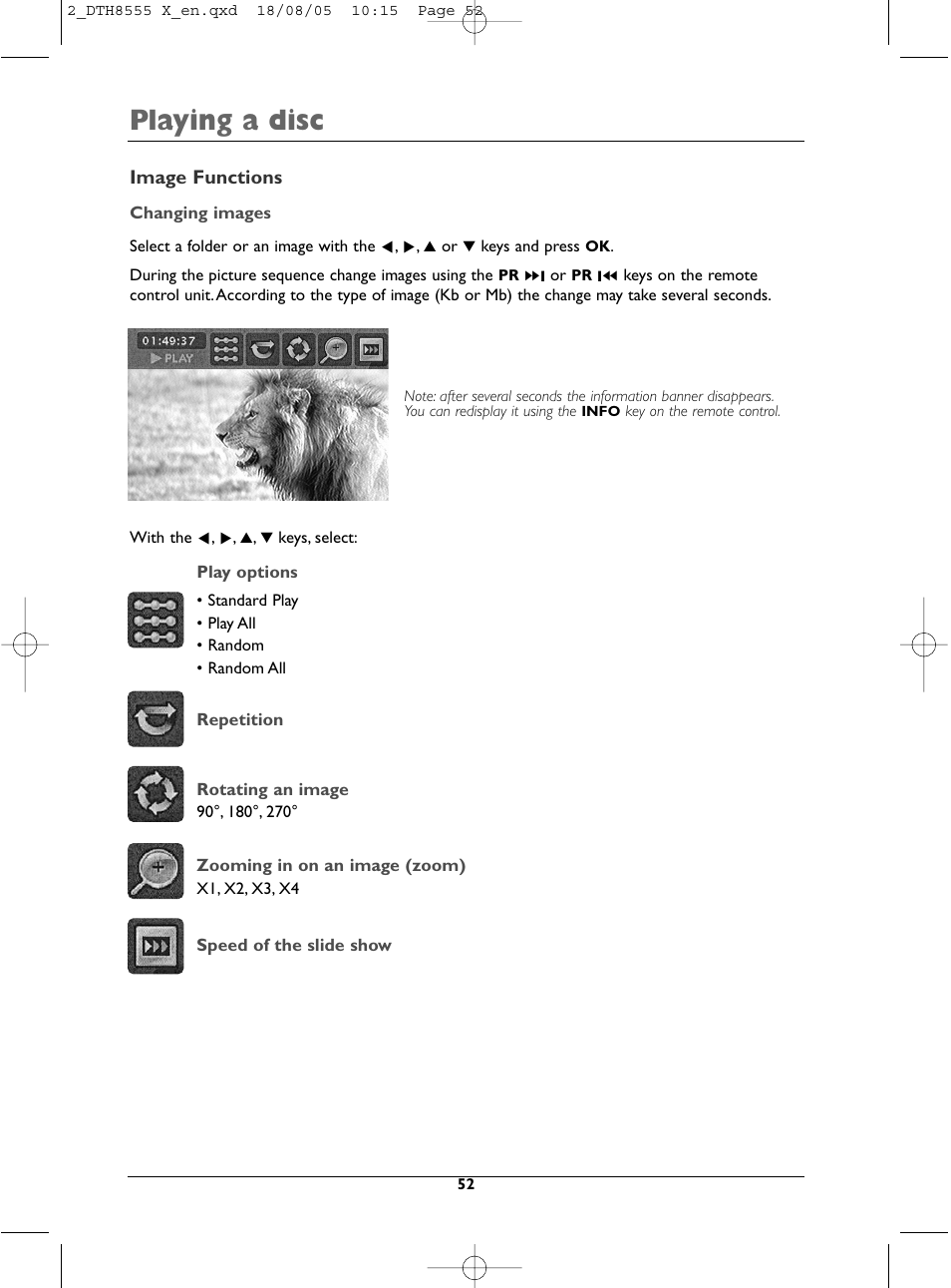 Playing a disc | Technicolor - Thomson DTH8555 X User Manual | Page 52 / 75