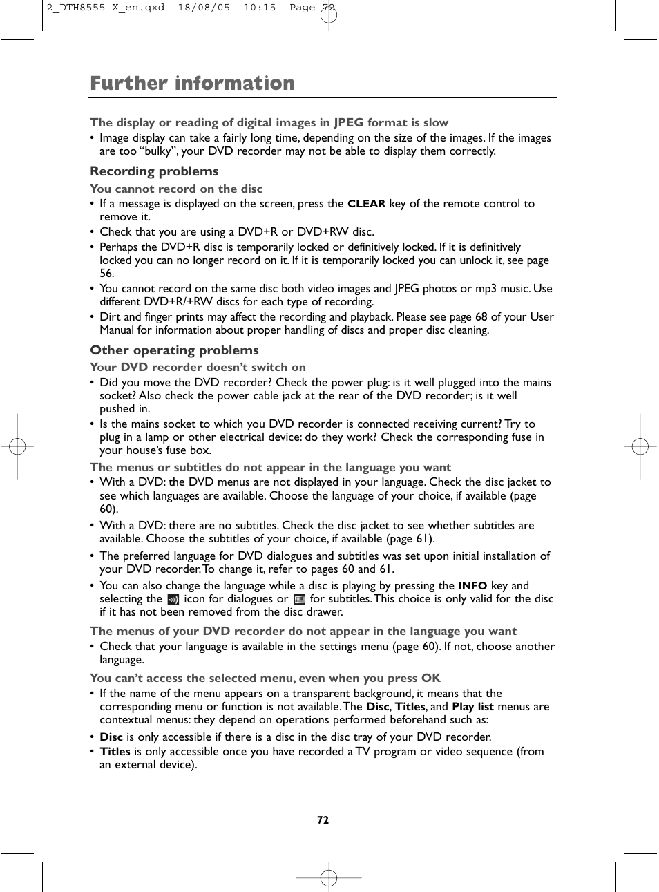 Further information | Technicolor - Thomson DTH8555 X User Manual | Page 72 / 75
