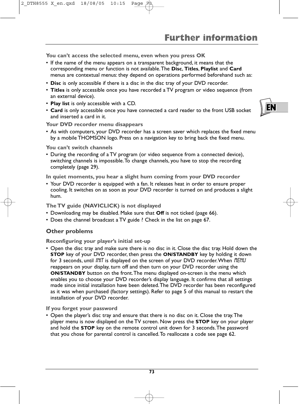 En further information | Technicolor - Thomson DTH8555 X User Manual | Page 73 / 75