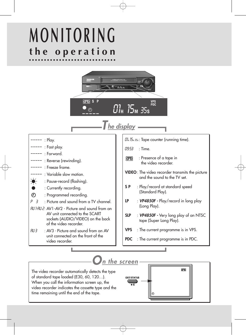 Monitoring, He display, N the screen | Technicolor - Thomson VP2850F User Manual | Page 5 / 19