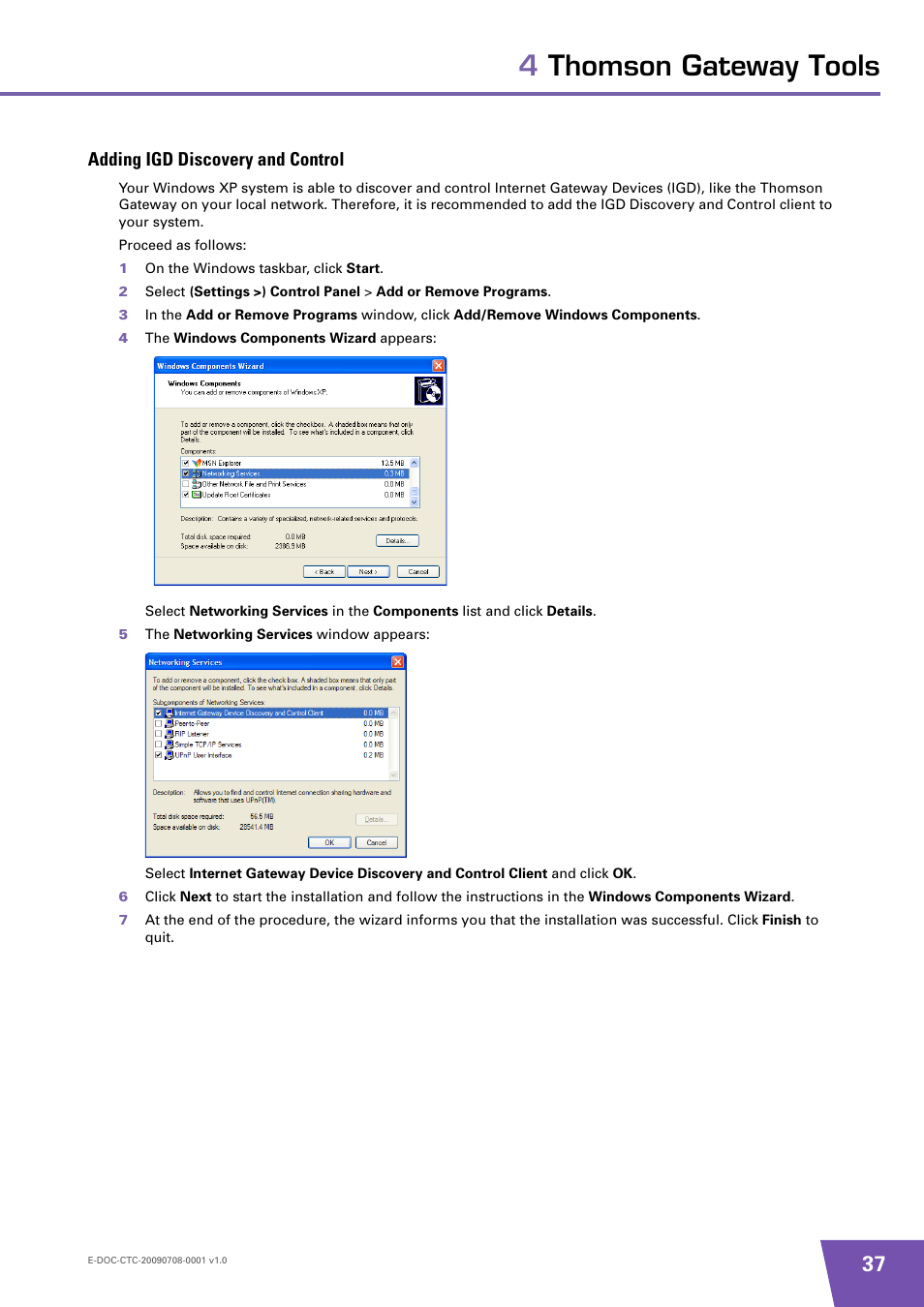 Adding igd discovery and control, 4thomson gateway tools | Technicolor - Thomson TG585 V8 User Manual | Page 43 / 60