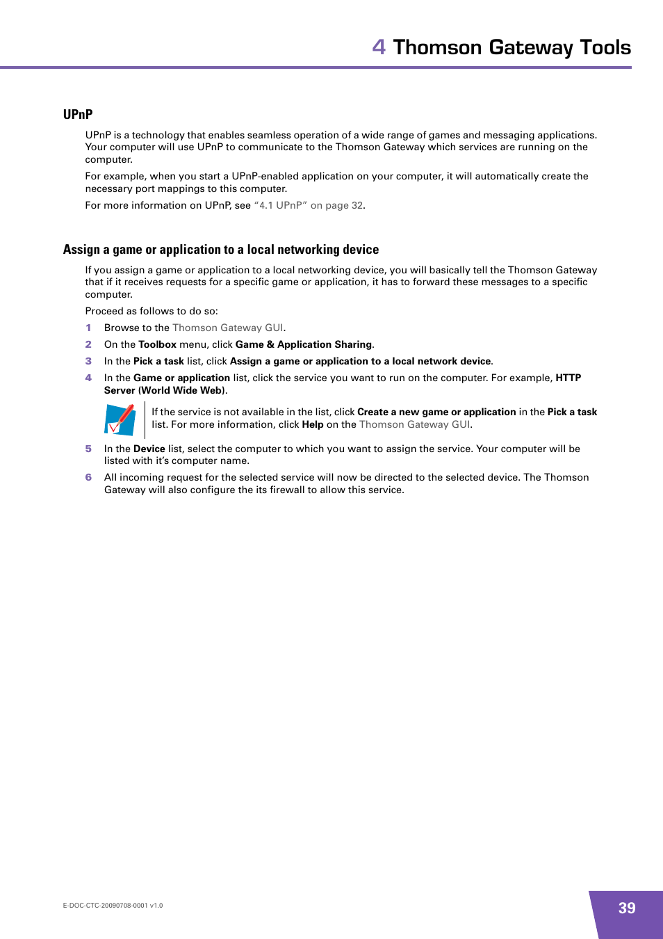 Upnp, 4thomson gateway tools | Technicolor - Thomson TG585 V8 User Manual | Page 45 / 60