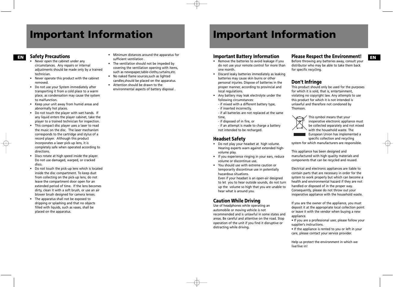 Important information | Technicolor - Thomson CS606 User Manual | Page 3 / 15