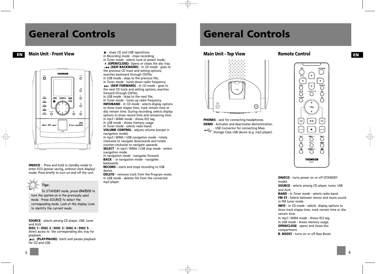General controls, Phones, Phones demo demo | Technicolor - Thomson CS606 User Manual | Page 6 / 15