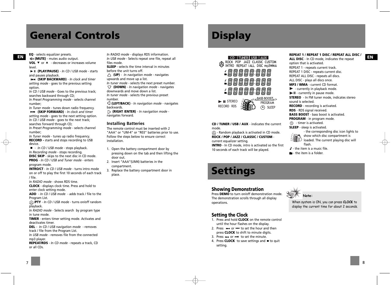 General controls, Display, Settings | Technicolor - Thomson CS606 User Manual | Page 7 / 15