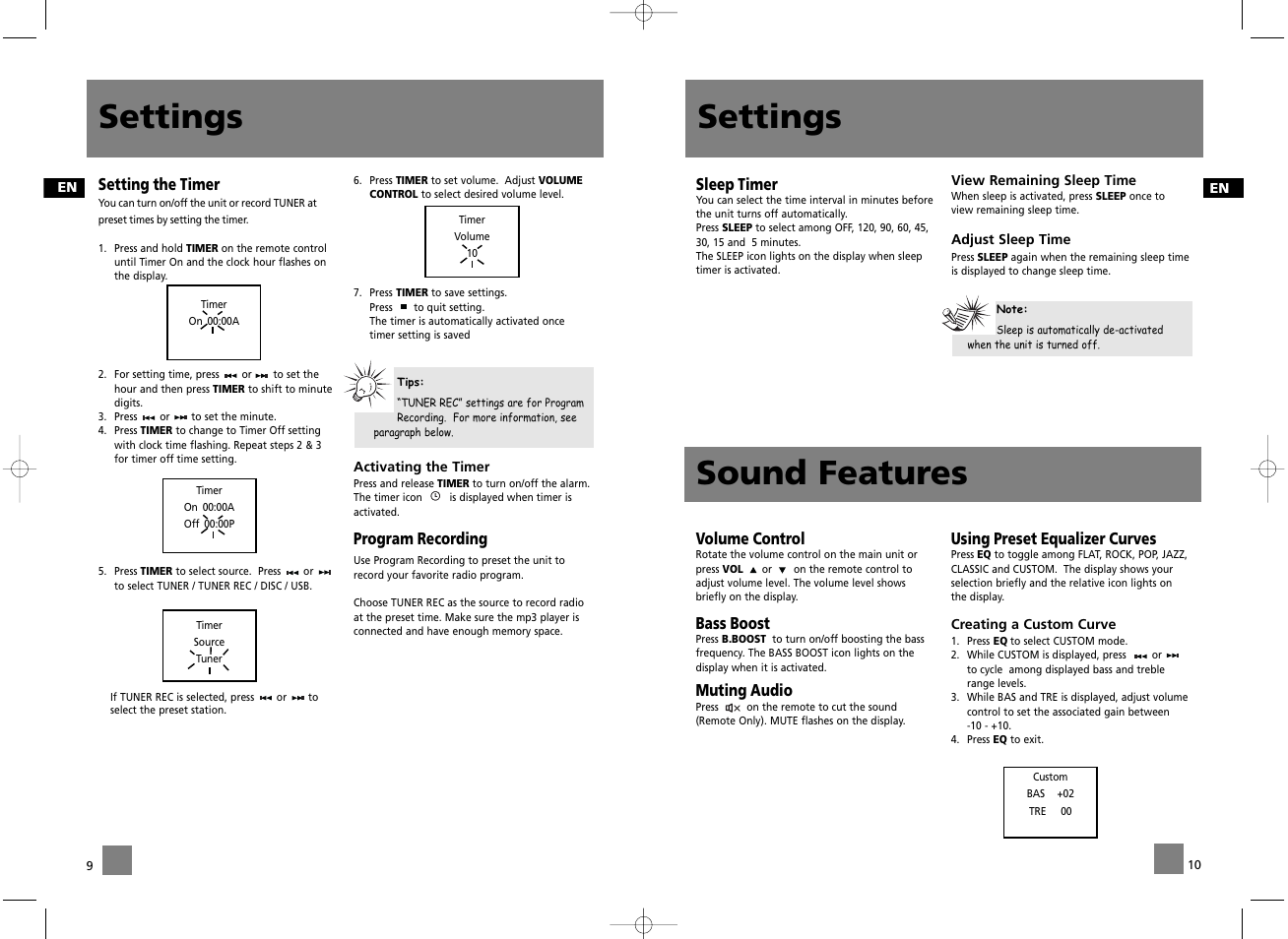 Settings, Sound features | Technicolor - Thomson CS606 User Manual | Page 8 / 15