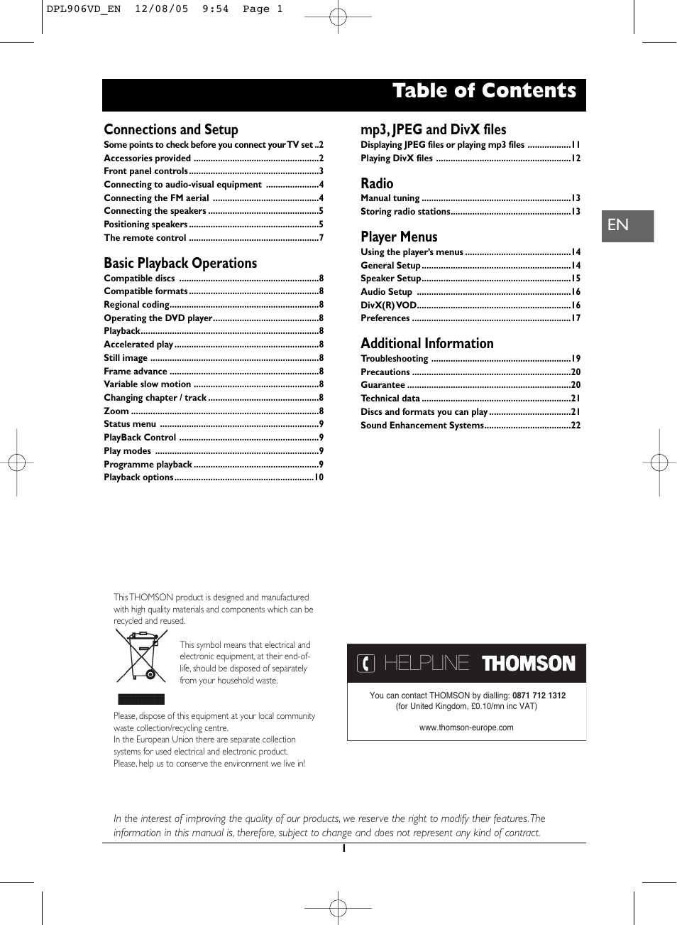 Technicolor - Thomson DPL906VD_EN User Manual | 22 pages
