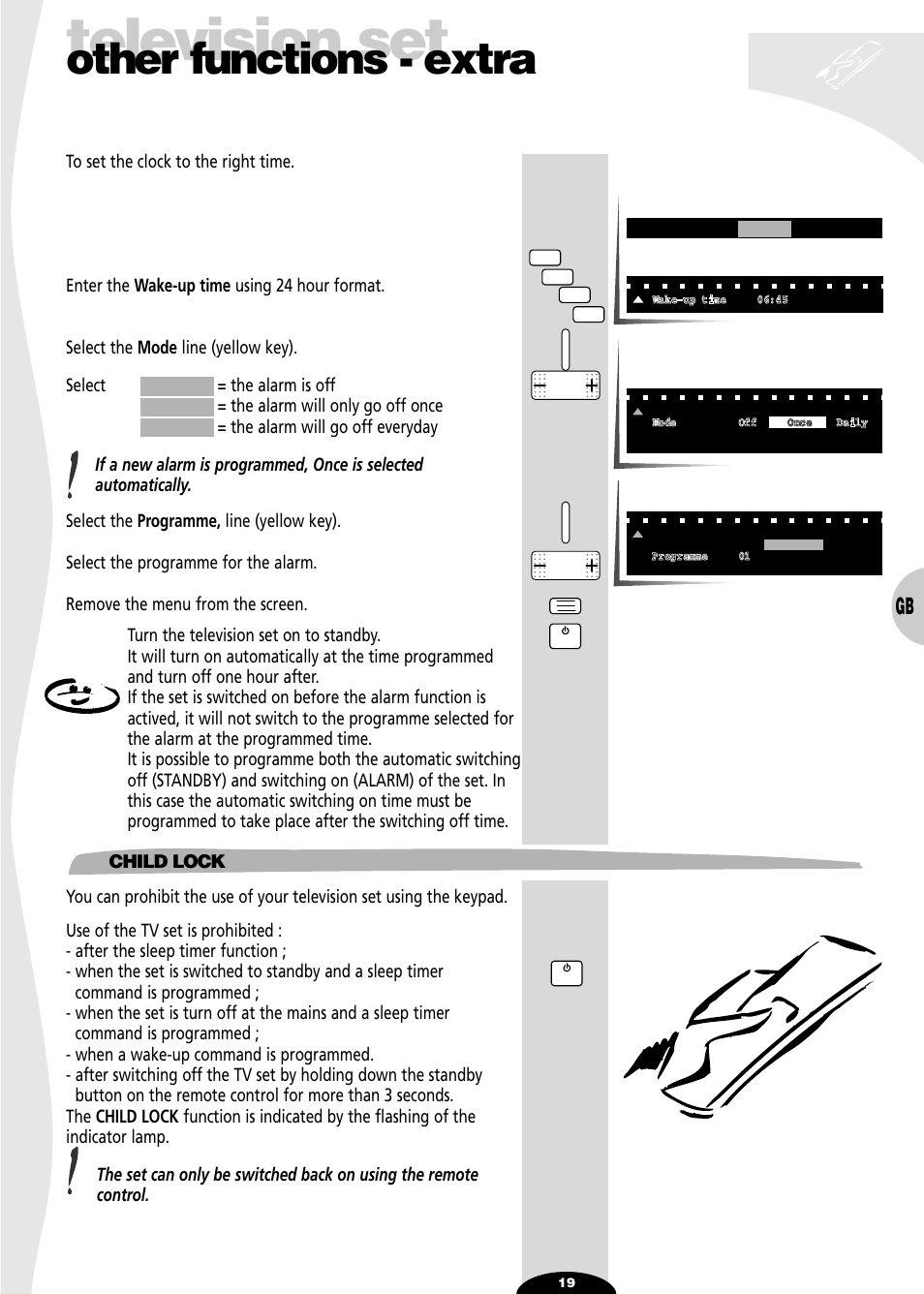Child lock, Television set, Other functions - extra | Technicolor - Thomson 29df55n User Manual | Page 19 / 30