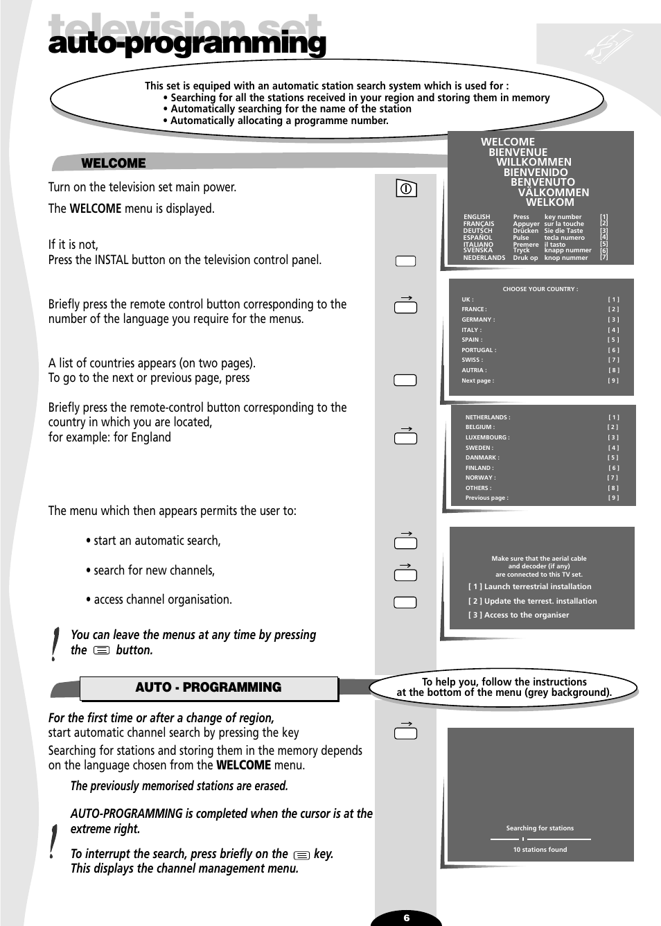 Auto-programming, Welcome, Television set | Auto - programming | Technicolor - Thomson 29df55n User Manual | Page 6 / 30