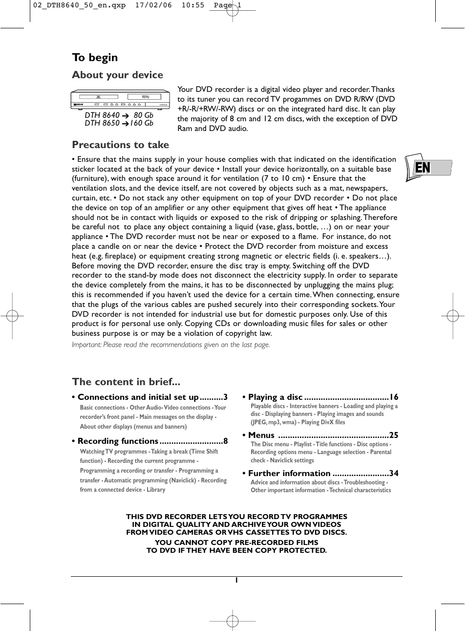 Technicolor - Thomson DTH8640 User Manual | 40 pages