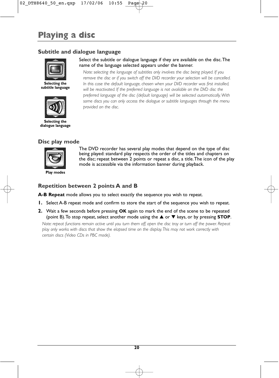 Playing a disc | Technicolor - Thomson DTH8640 User Manual | Page 20 / 40