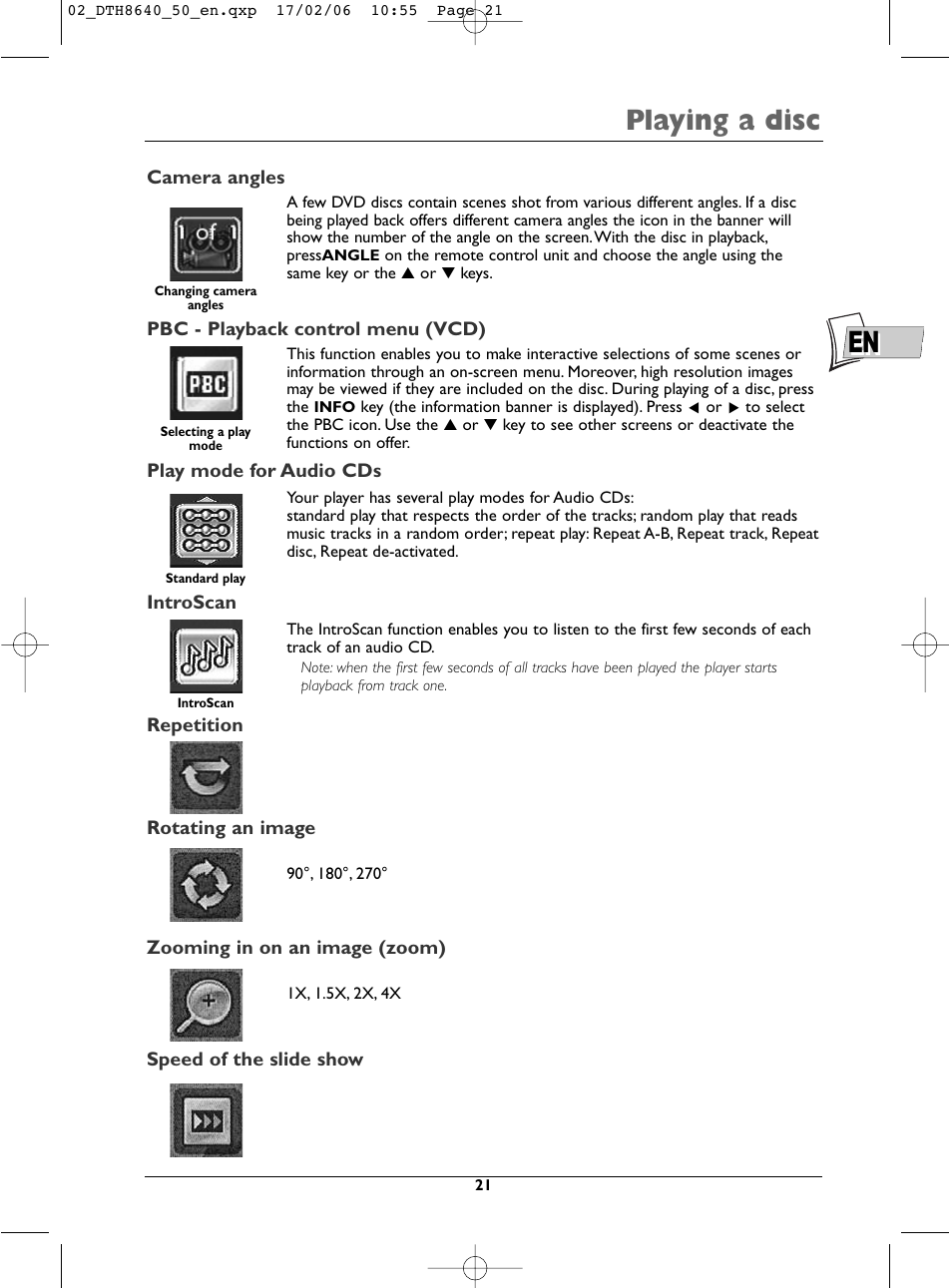 En playing a disc | Technicolor - Thomson DTH8640 User Manual | Page 21 / 40