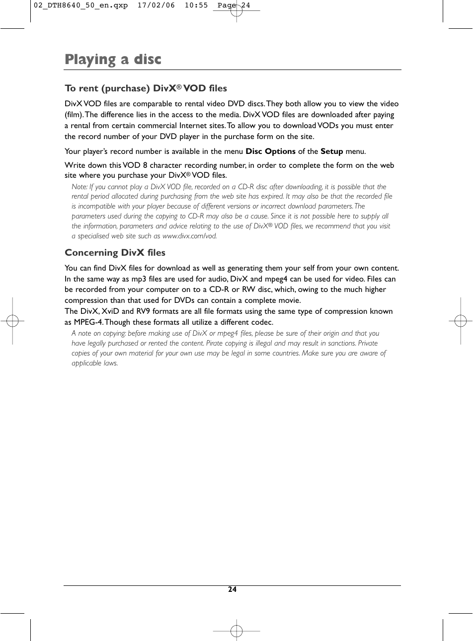 Playing a disc | Technicolor - Thomson DTH8640 User Manual | Page 24 / 40