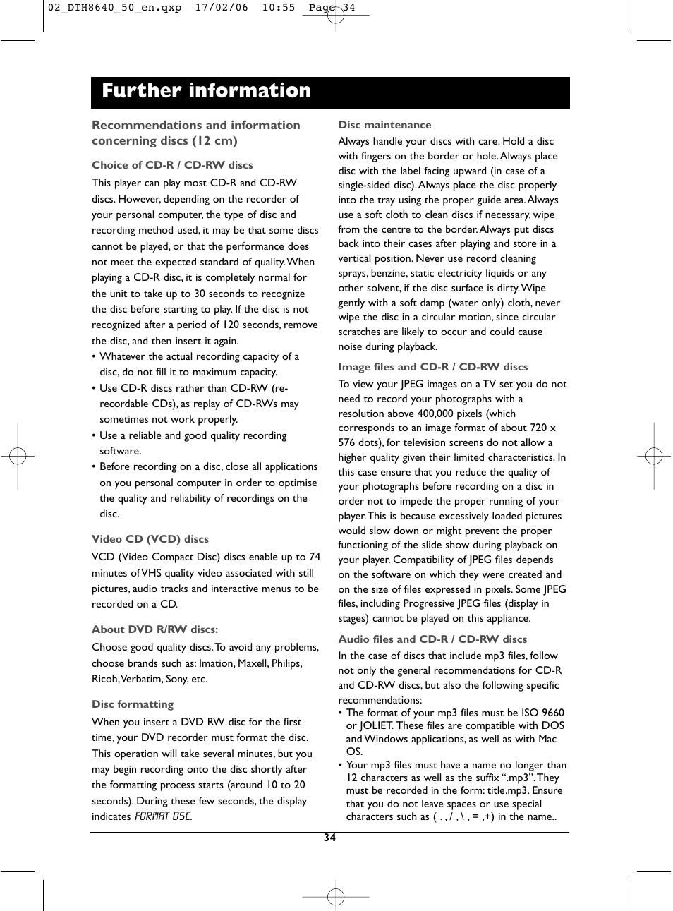 Further information | Technicolor - Thomson DTH8640 User Manual | Page 34 / 40