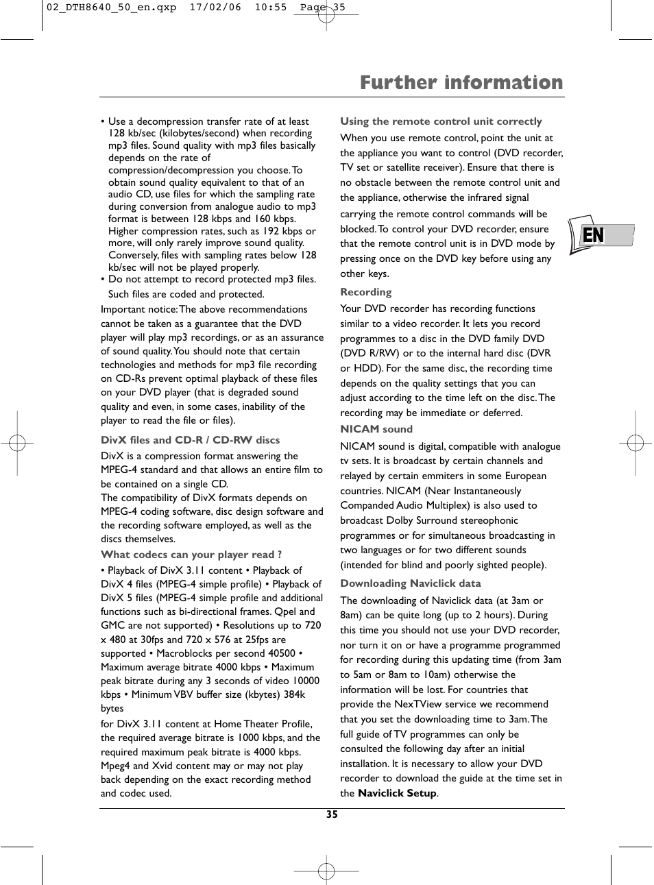 En further information | Technicolor - Thomson DTH8640 User Manual | Page 35 / 40