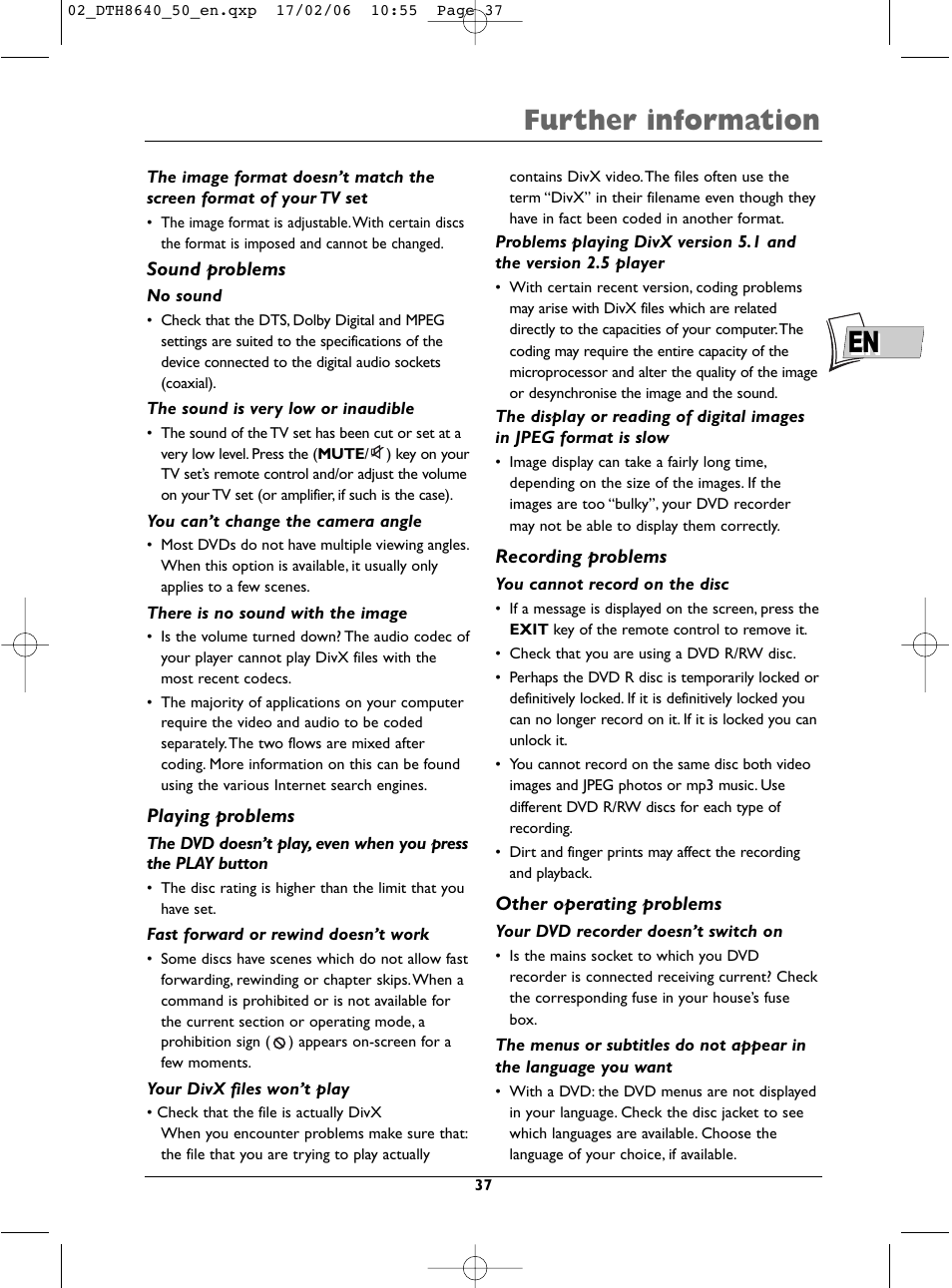 En further information | Technicolor - Thomson DTH8640 User Manual | Page 37 / 40