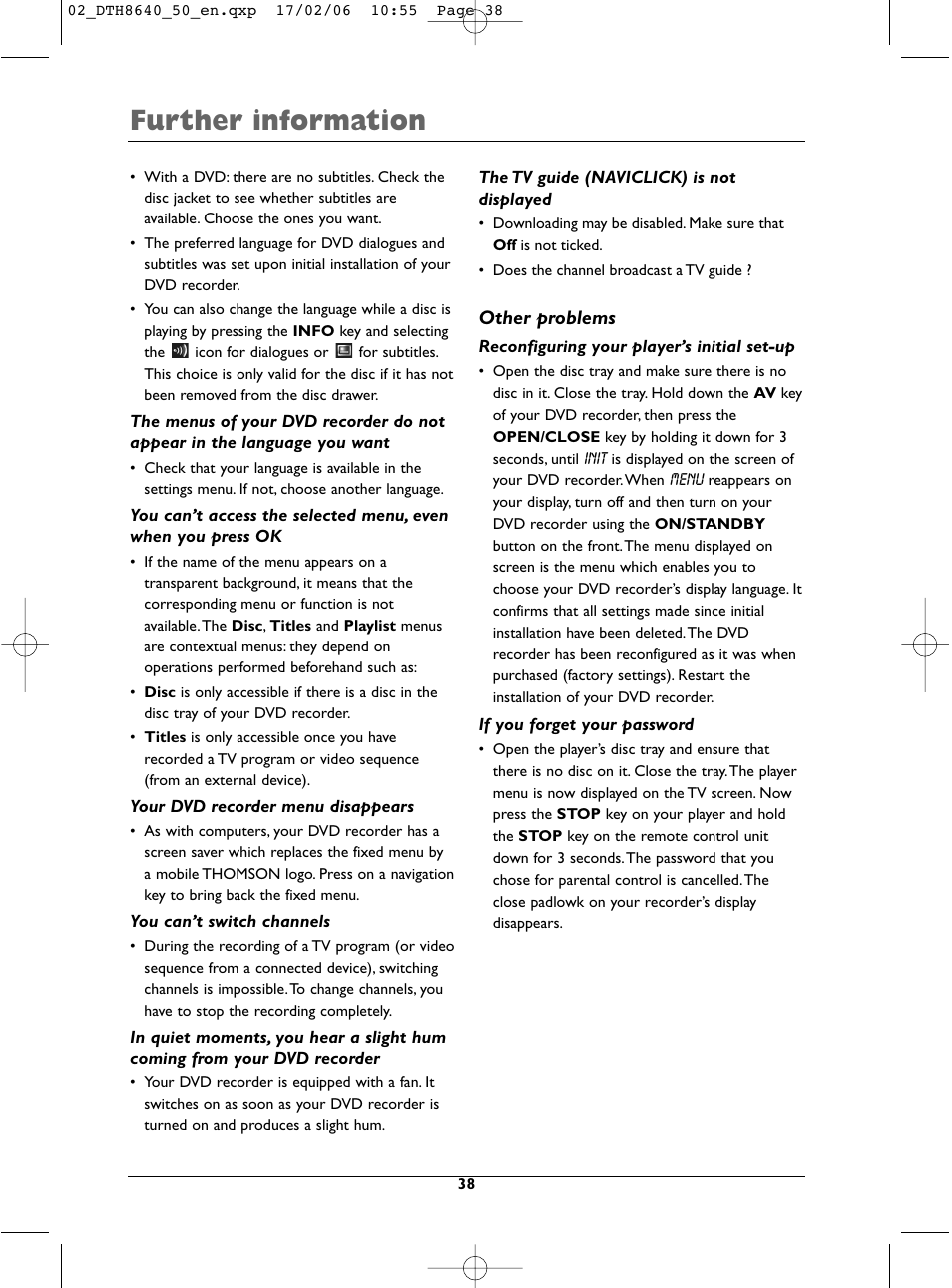 Further information | Technicolor - Thomson DTH8640 User Manual | Page 38 / 40