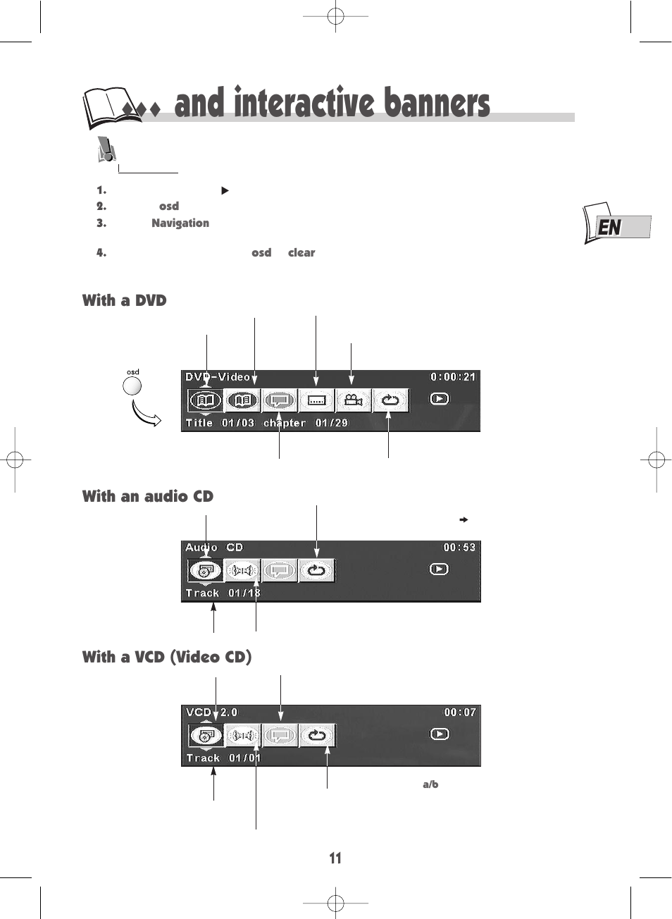 And interactive banners, With an audio cd with a dvd, With a vcd (video cd) | Technicolor - Thomson DTH600 User Manual | Page 13 / 27