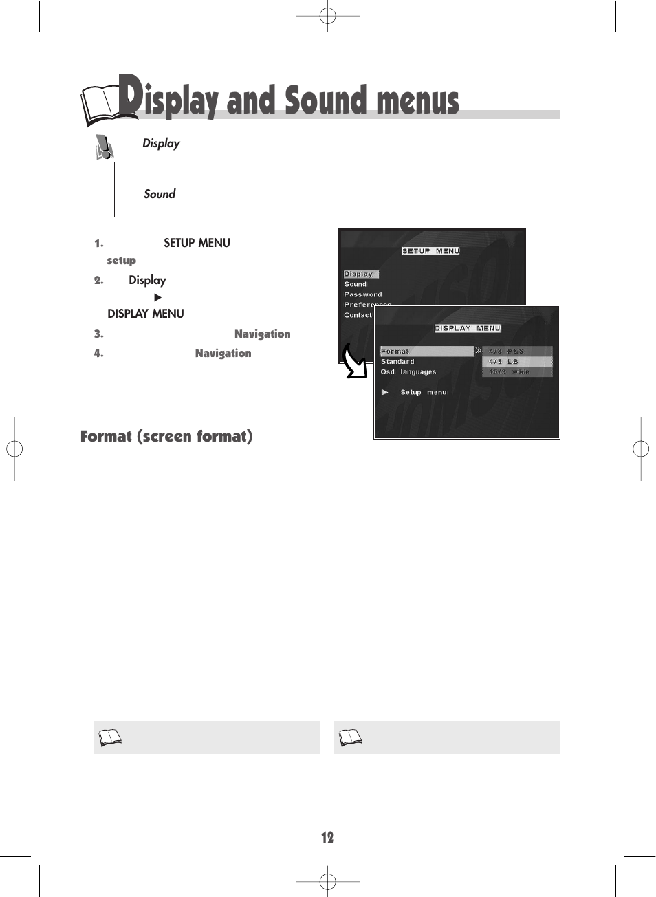 Isplay and sound menus, Format (screen format) | Technicolor - Thomson DTH600 User Manual | Page 14 / 27