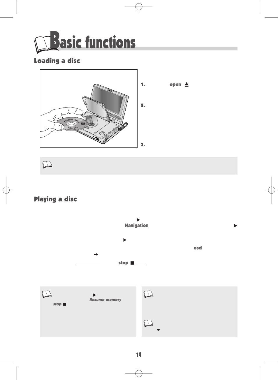 Asic functions, Loading a disc playing a disc | Technicolor - Thomson DTH600 User Manual | Page 16 / 27