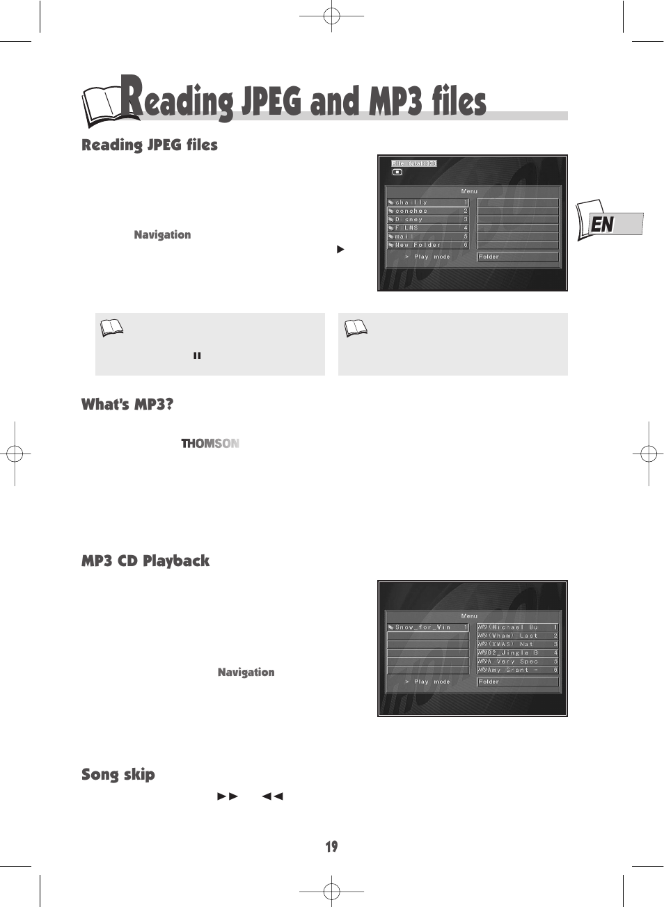 Eading jpeg and mp3 files | Technicolor - Thomson DTH600 User Manual | Page 21 / 27