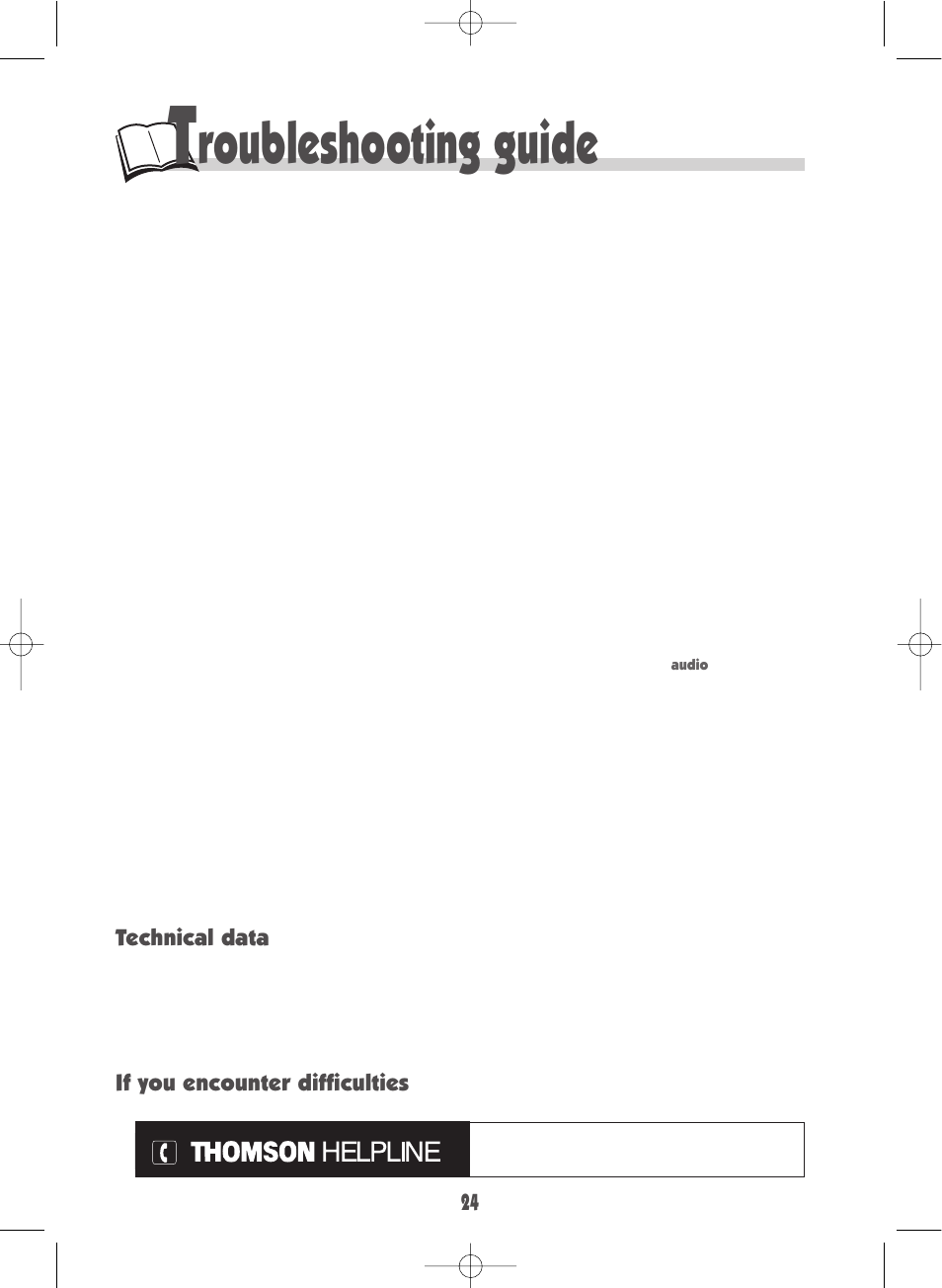 Roubleshooting guide, Technical data if you encounter difficulties | Technicolor - Thomson DTH600 User Manual | Page 26 / 27
