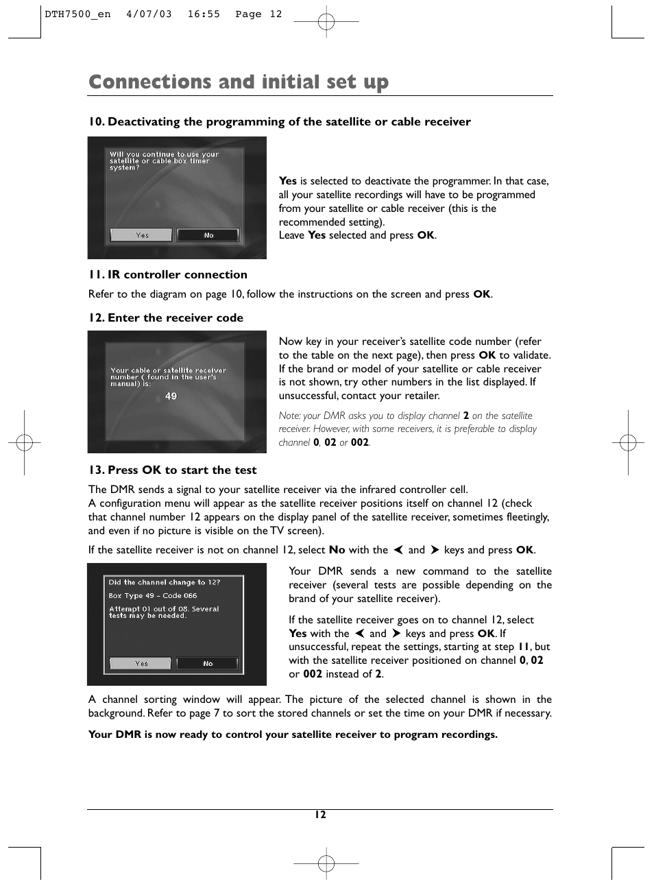 Connections and initial set up | Technicolor - Thomson DTH7500 User Manual | Page 12 / 57