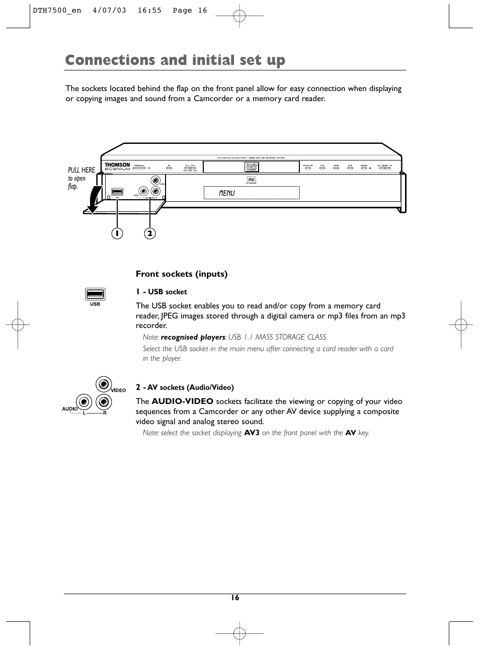 Connections and initial set up | Technicolor - Thomson DTH7500 User Manual | Page 16 / 57