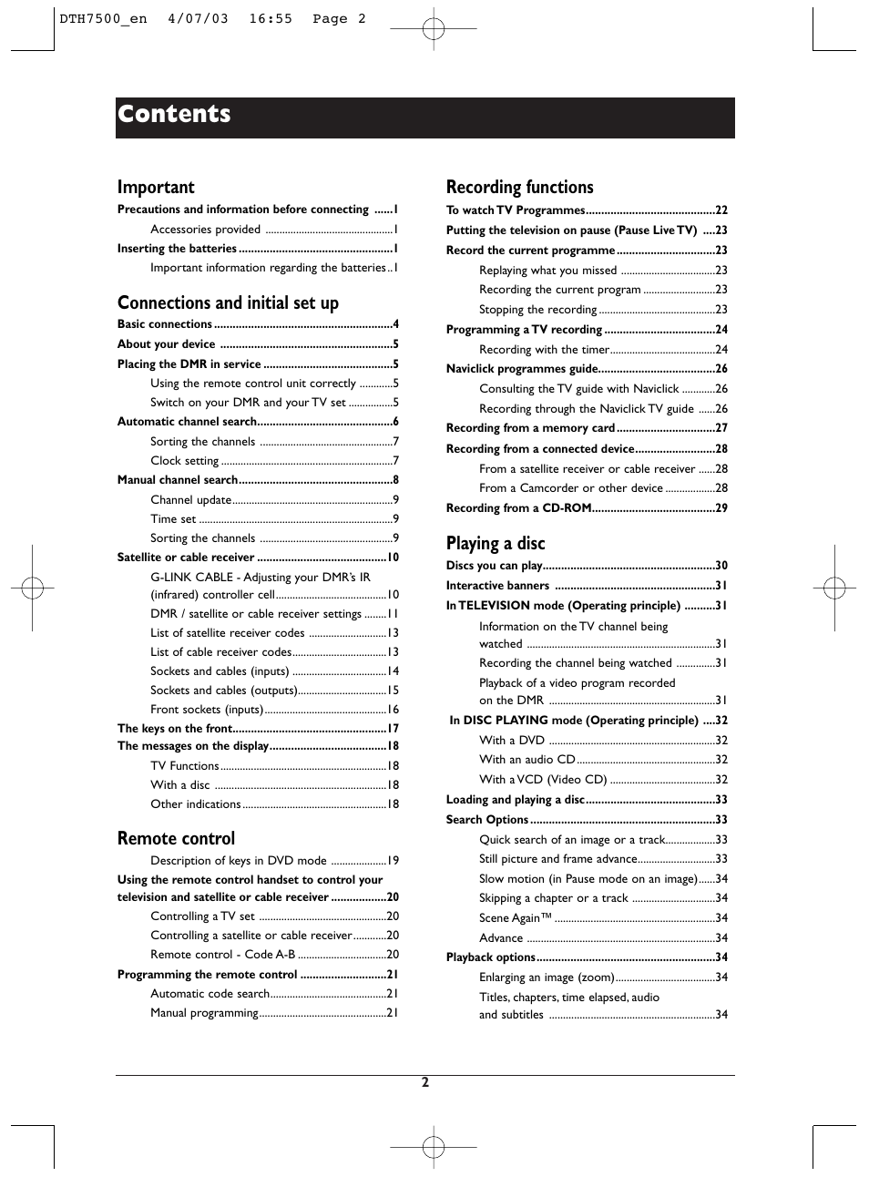 Technicolor - Thomson DTH7500 User Manual | Page 2 / 57