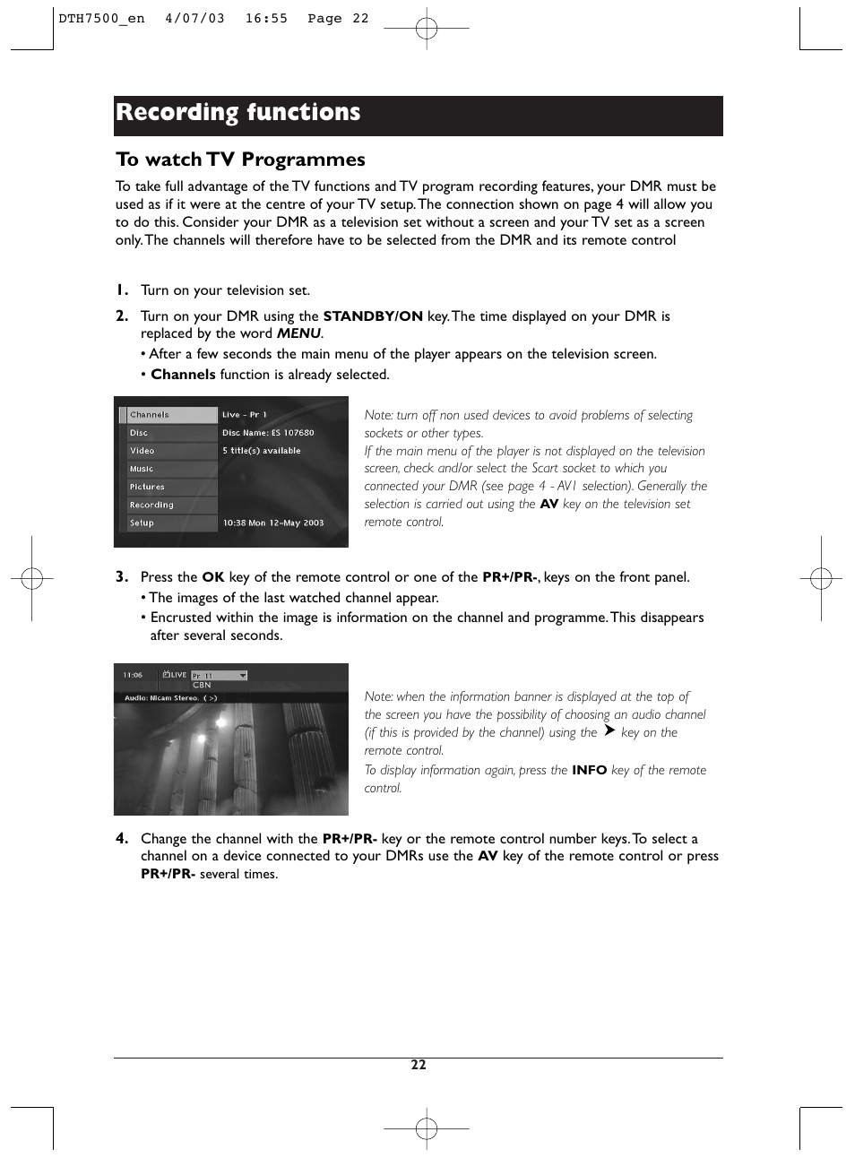 Recording functions | Technicolor - Thomson DTH7500 User Manual | Page 22 / 57