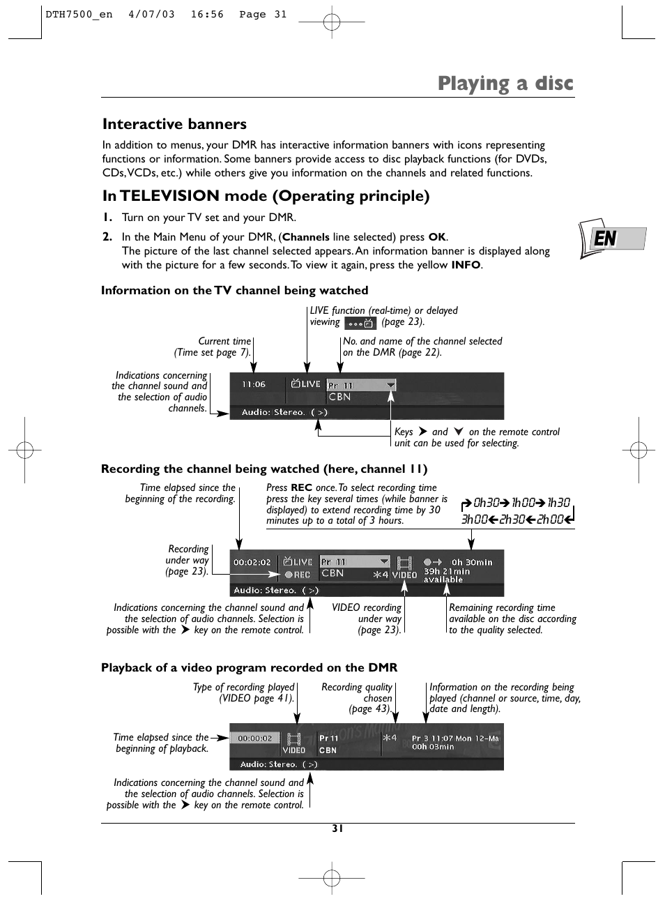 Playing a disc, Interactive banners | Technicolor - Thomson DTH7500 User Manual | Page 31 / 57