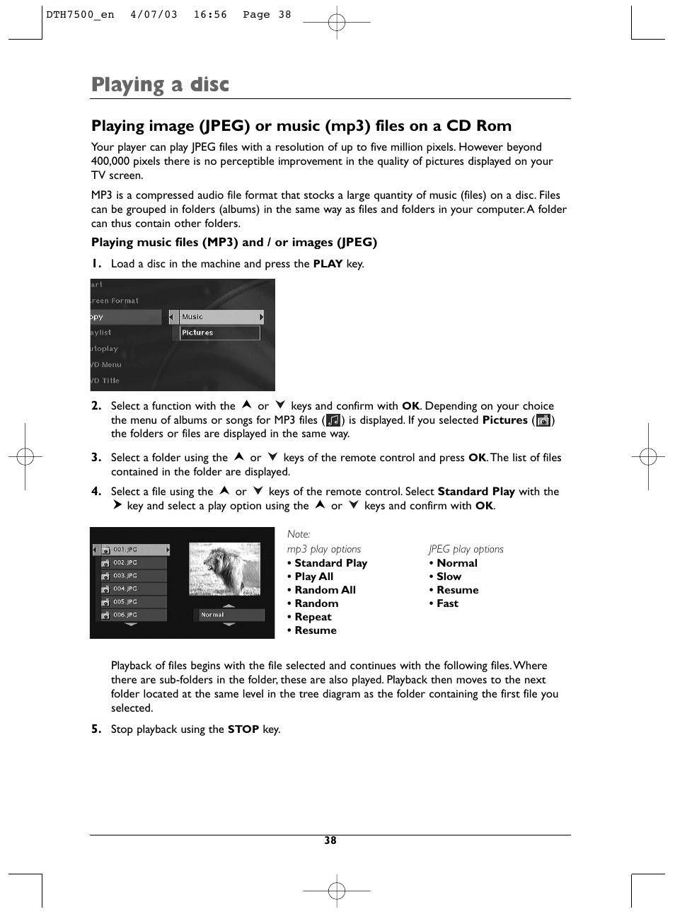 Playing a disc | Technicolor - Thomson DTH7500 User Manual | Page 38 / 57