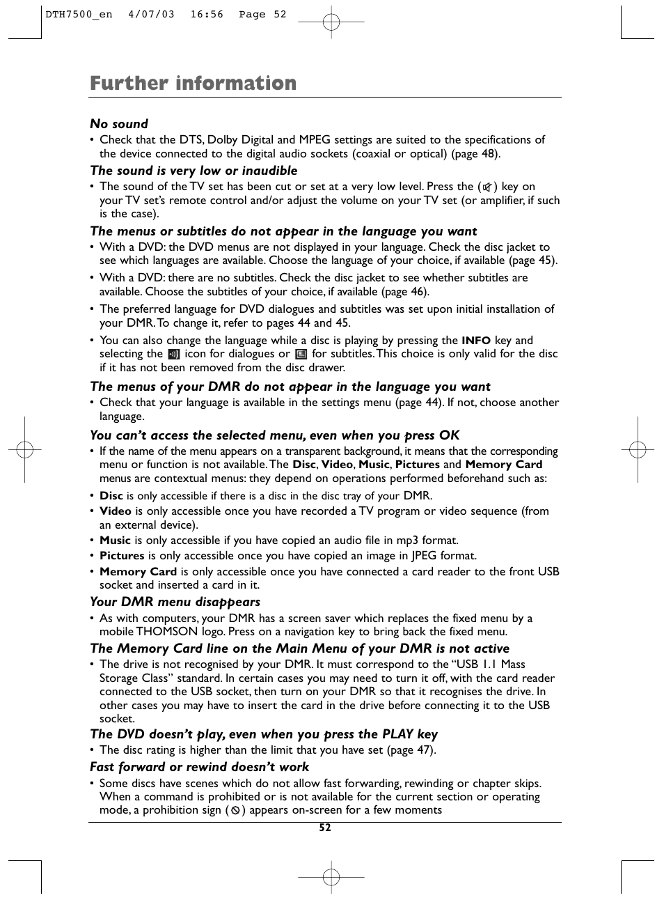 Further information | Technicolor - Thomson DTH7500 User Manual | Page 52 / 57