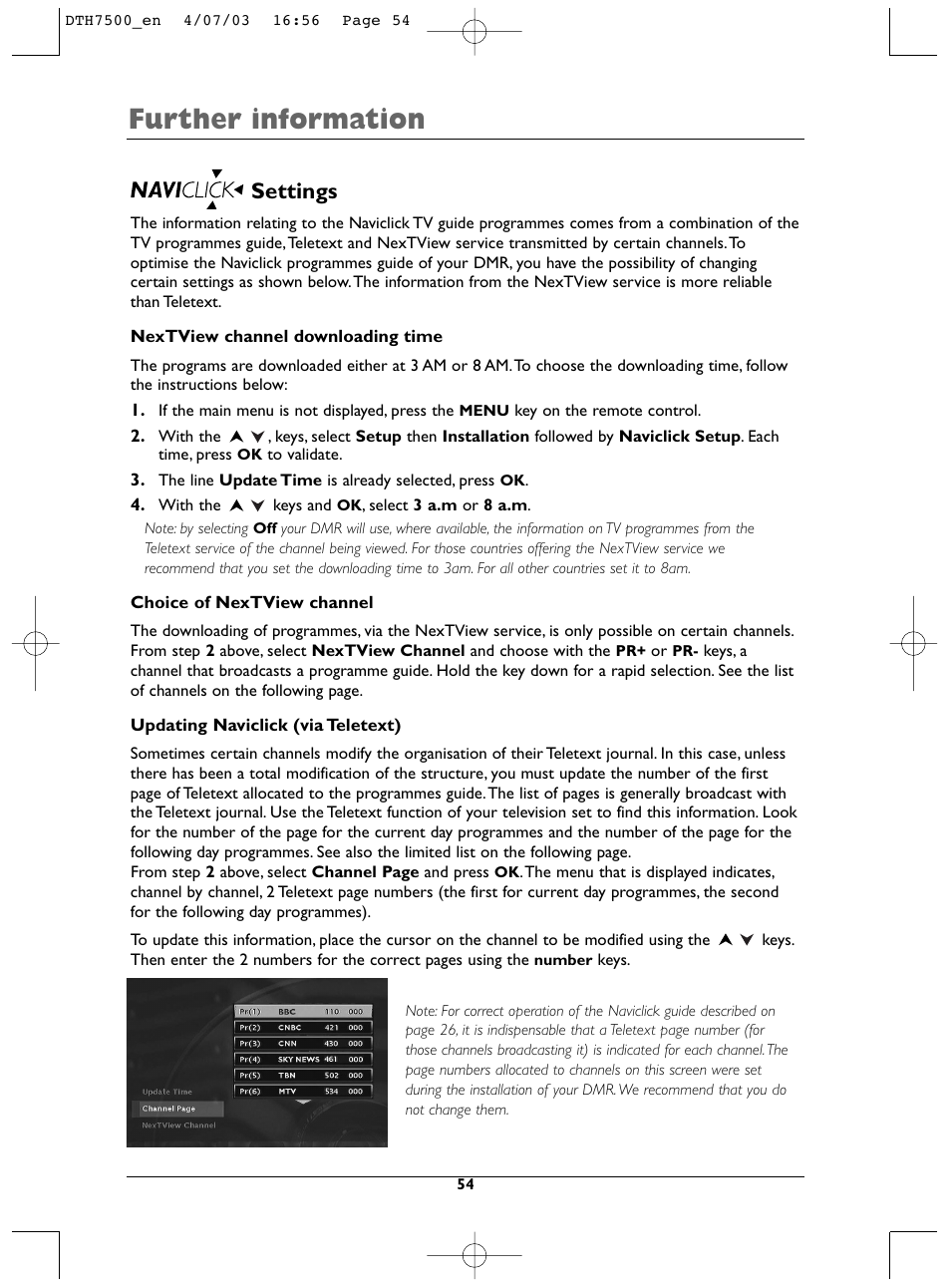 Further information, Settings | Technicolor - Thomson DTH7500 User Manual | Page 54 / 57