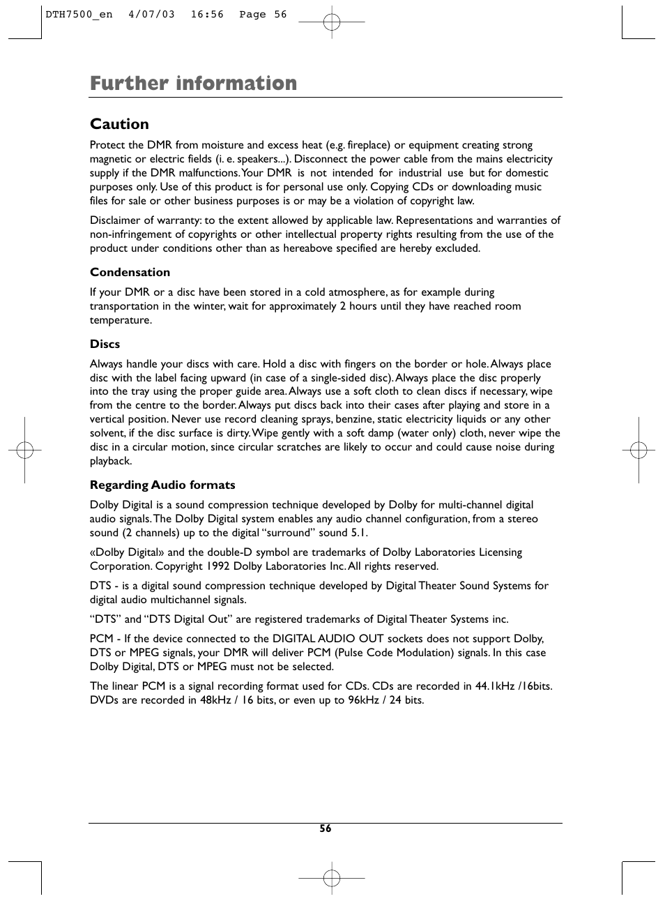 Further information, Caution | Technicolor - Thomson DTH7500 User Manual | Page 56 / 57