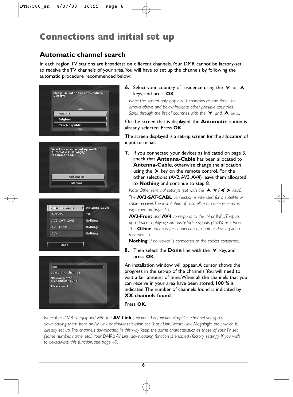 Connections and initial set up, Automatic channel search | Technicolor - Thomson DTH7500 User Manual | Page 6 / 57